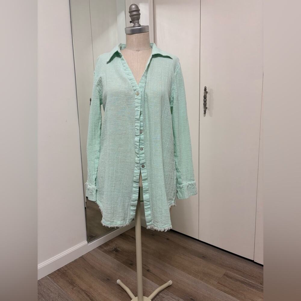 Natural Impressions Green Woman's Boho Casual Cotton Long Sleeve Shirt Large